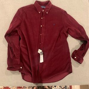 NWT Ralph Lauren Men's Maroon Corduroy Button Down Shirt